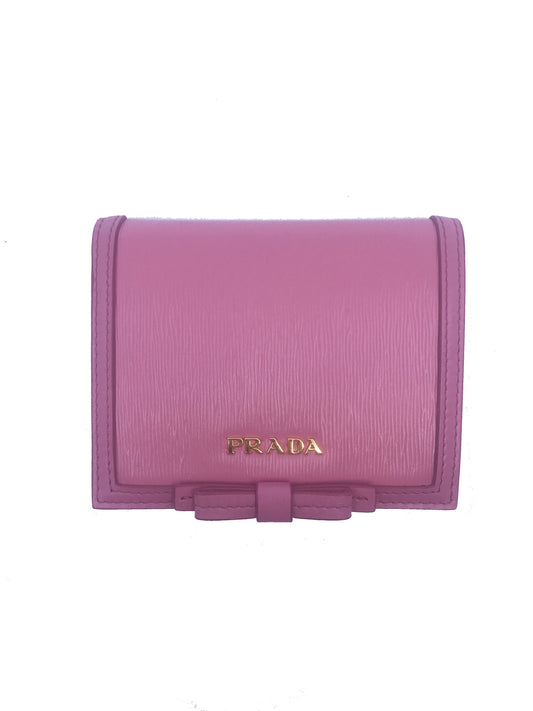 Prada Vitello Move Leather Pink Bifold Bow Coin Purse Wallet