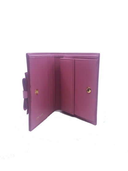 Prada Vitello Move Leather Pink Bifold Bow Coin Purse Wallet