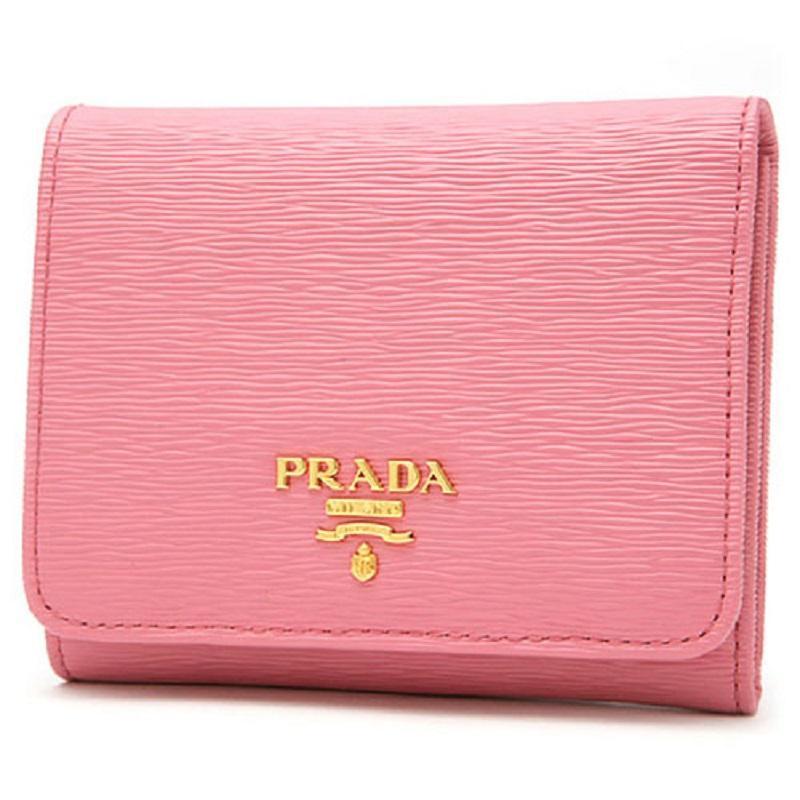 Prada Vitello Move Leather Pink Small Trifold Wallet, Women's 1MH176