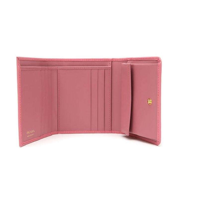 Prada Vitello Move Leather Pink Small Trifold Wallet, Women's 1MH176