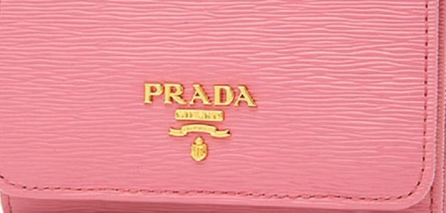Prada Vitello Move Leather Pink Small Trifold Wallet, Women's 1MH176