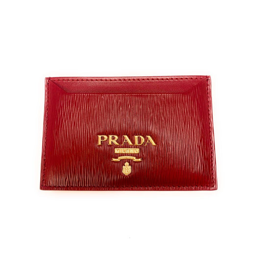 Prada Vitello Move Rubino Red Leather Card Holder Wallet 1MC208