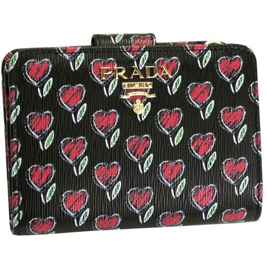 Prada Vitello Move Love Snap Zip Wallet Leather Gold Hardware 1ML018
