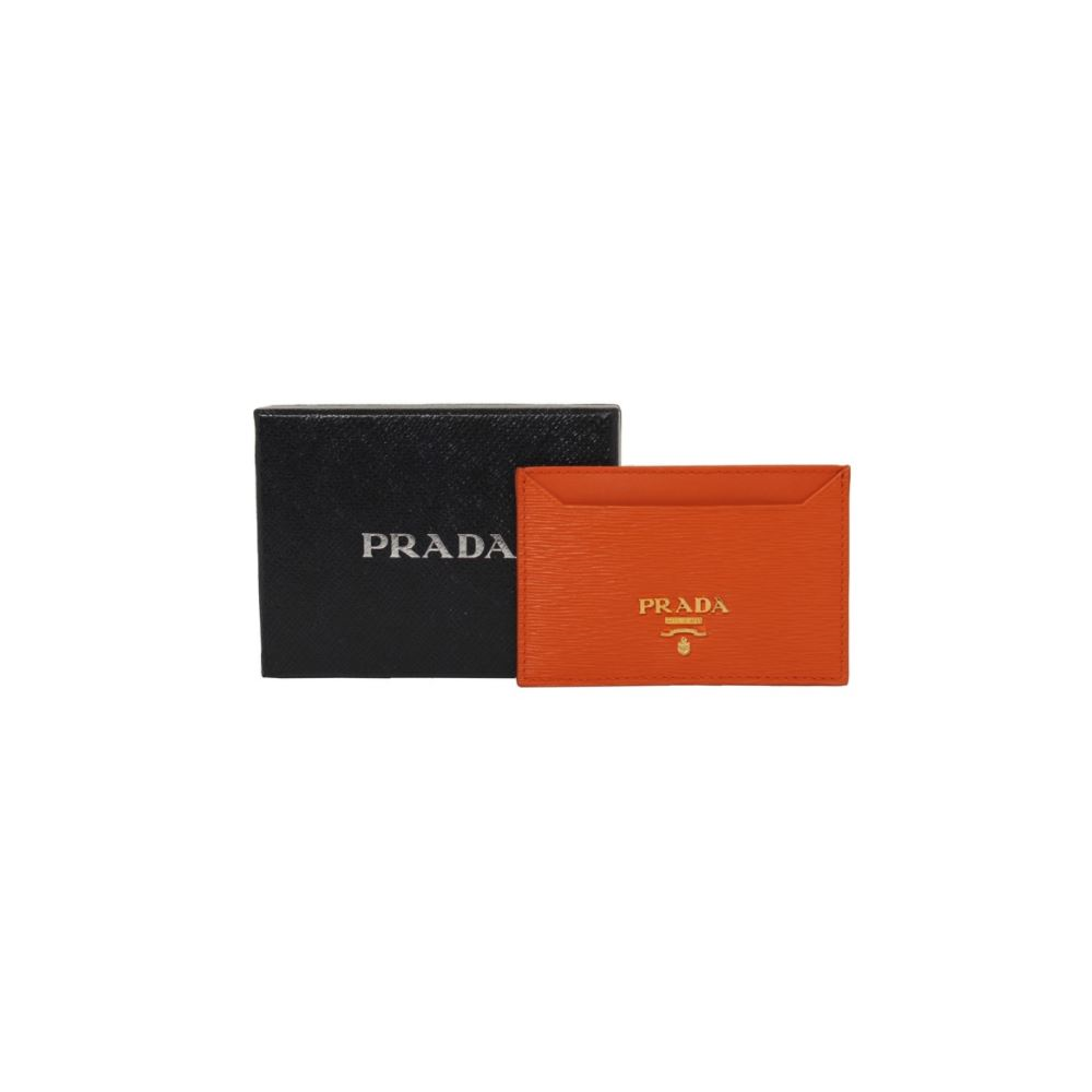 Prada Vitello Move Papaya Orange Credit Card Wallet 1MC208