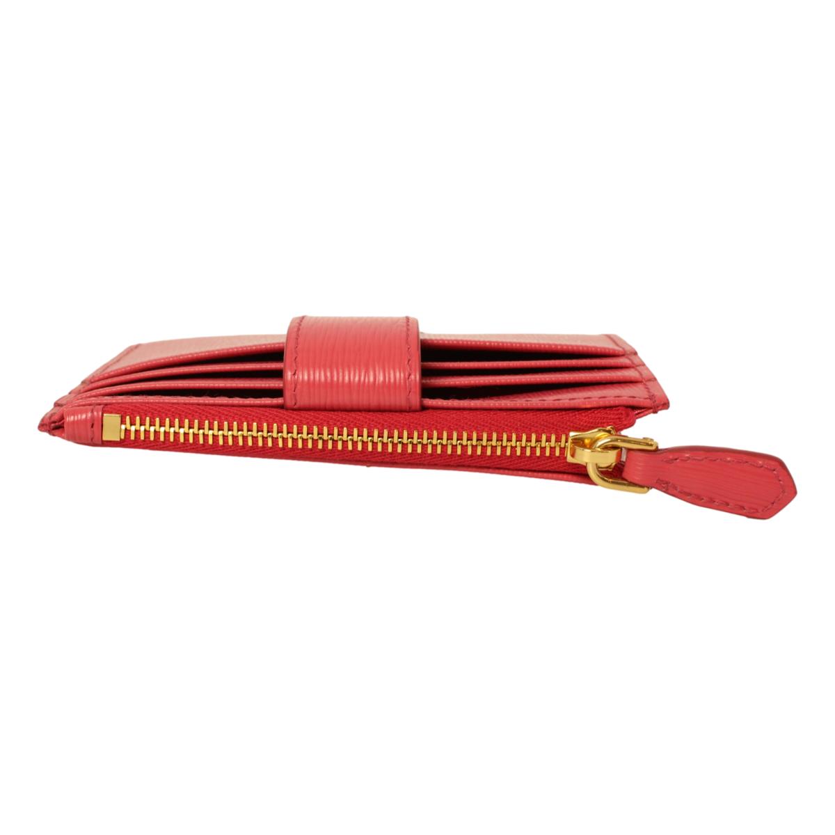 Prada Vitello Move Peonia Pink Leather Zip Top Card Wallet 1MC026