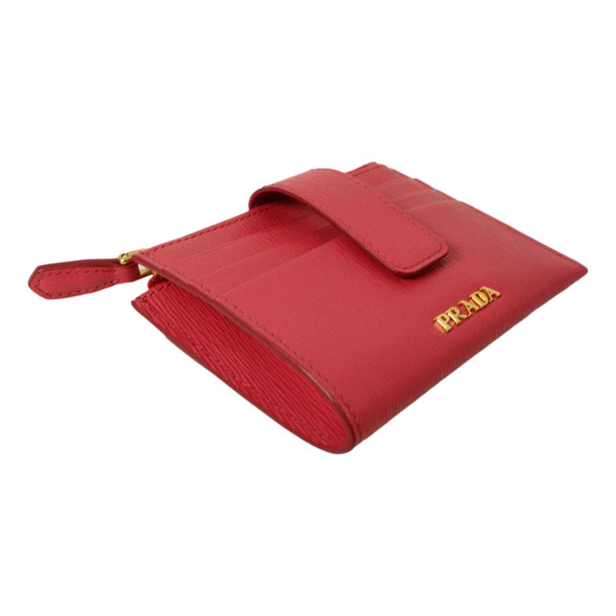 Prada Vitello Move Peonia Pink Leather Zip Top Card Wallet 1MC026