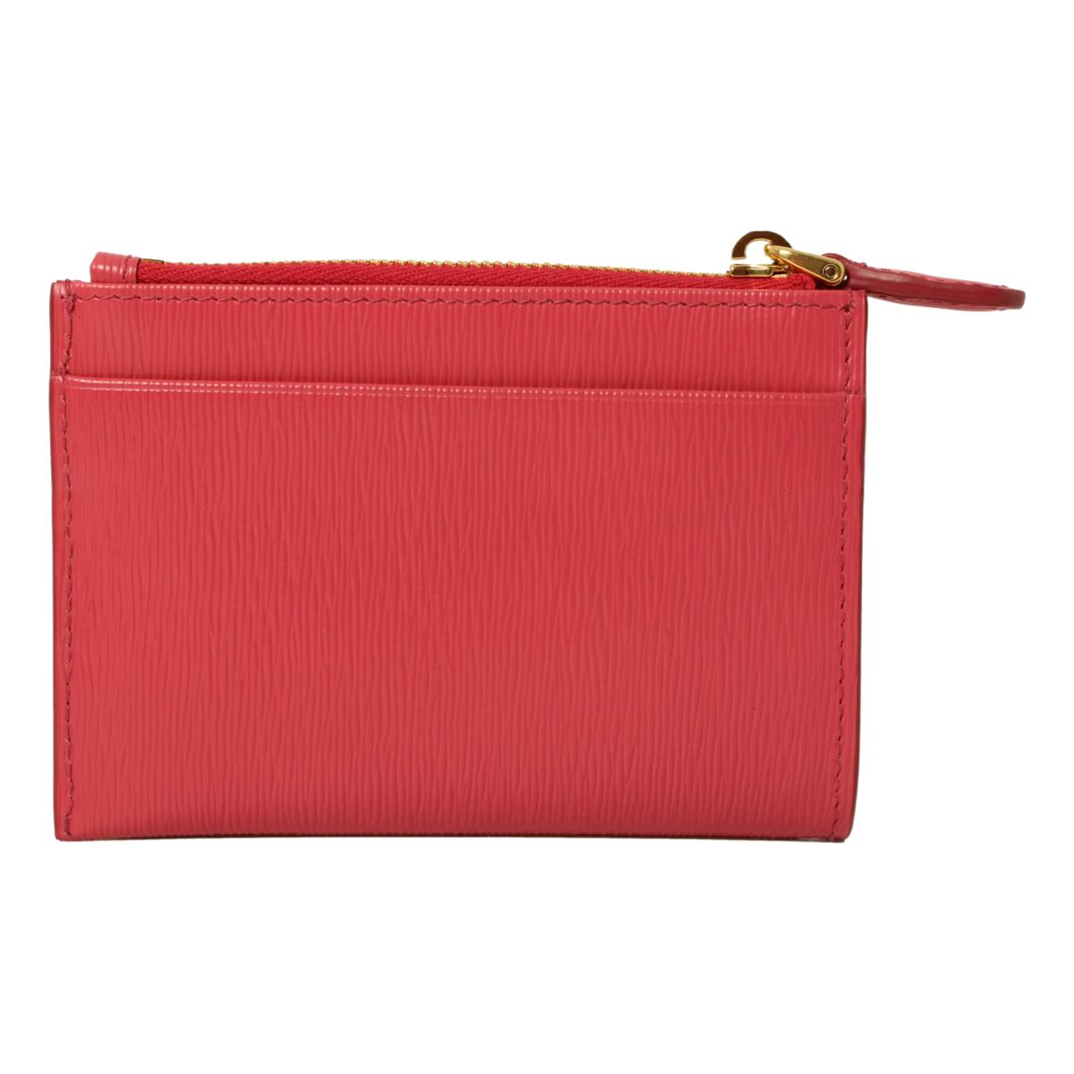 Prada Vitello Move Peonia Pink Leather Zip Top Card Wallet 1MC026