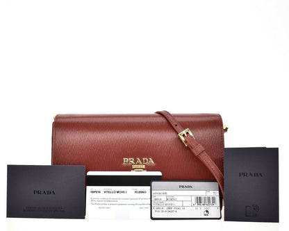 Prada Vitello Move Rubino Red Leather Crossbody Wallet Handbag 1BP016