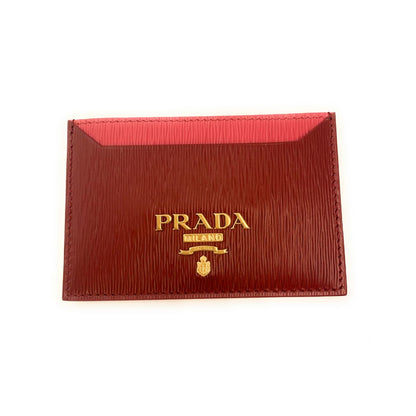 Prada Vitello Move Rubino Red Peonia Pink Leather Card Wallet 1MC208