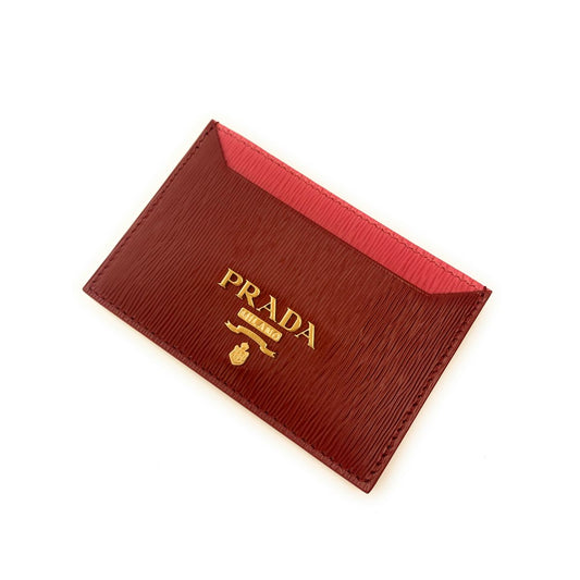 Prada Vitello Move Rubino Red Peonia Pink Leather Card Wallet 1MC208