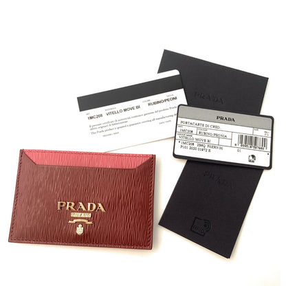 Prada Vitello Move Rubino Red Peonia Pink Leather Card Wallet 1MC208