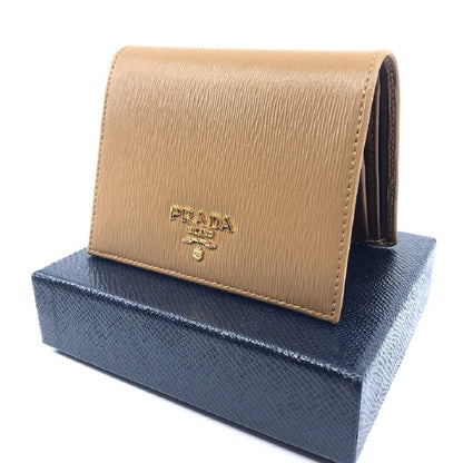 Prada Vitello Move Small Vertical Caramel Beige Leather Flap Wallet