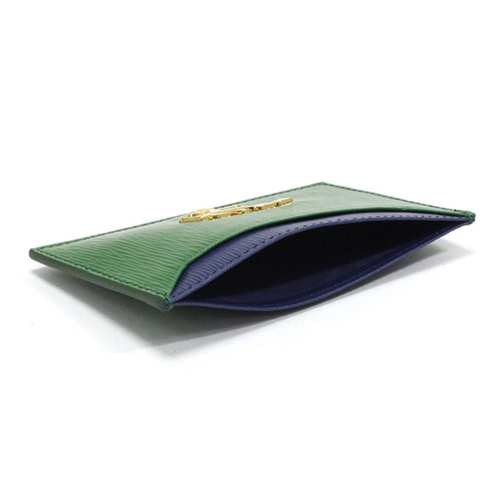 Prada Vitello Move Verde Bluette Green/Blue Credit Card Wallet 1MC208