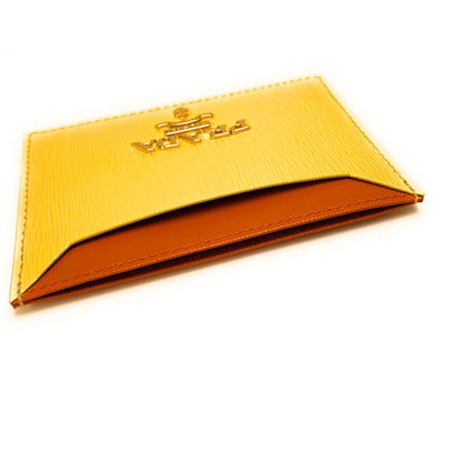 Prada Vitello Move Yellow Orange Leather Card Holder Wallet 1MC208