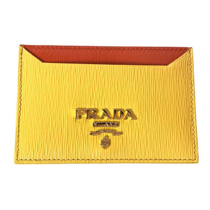 Prada Vitello Move Yellow Orange Leather Card Holder Wallet 1MC208