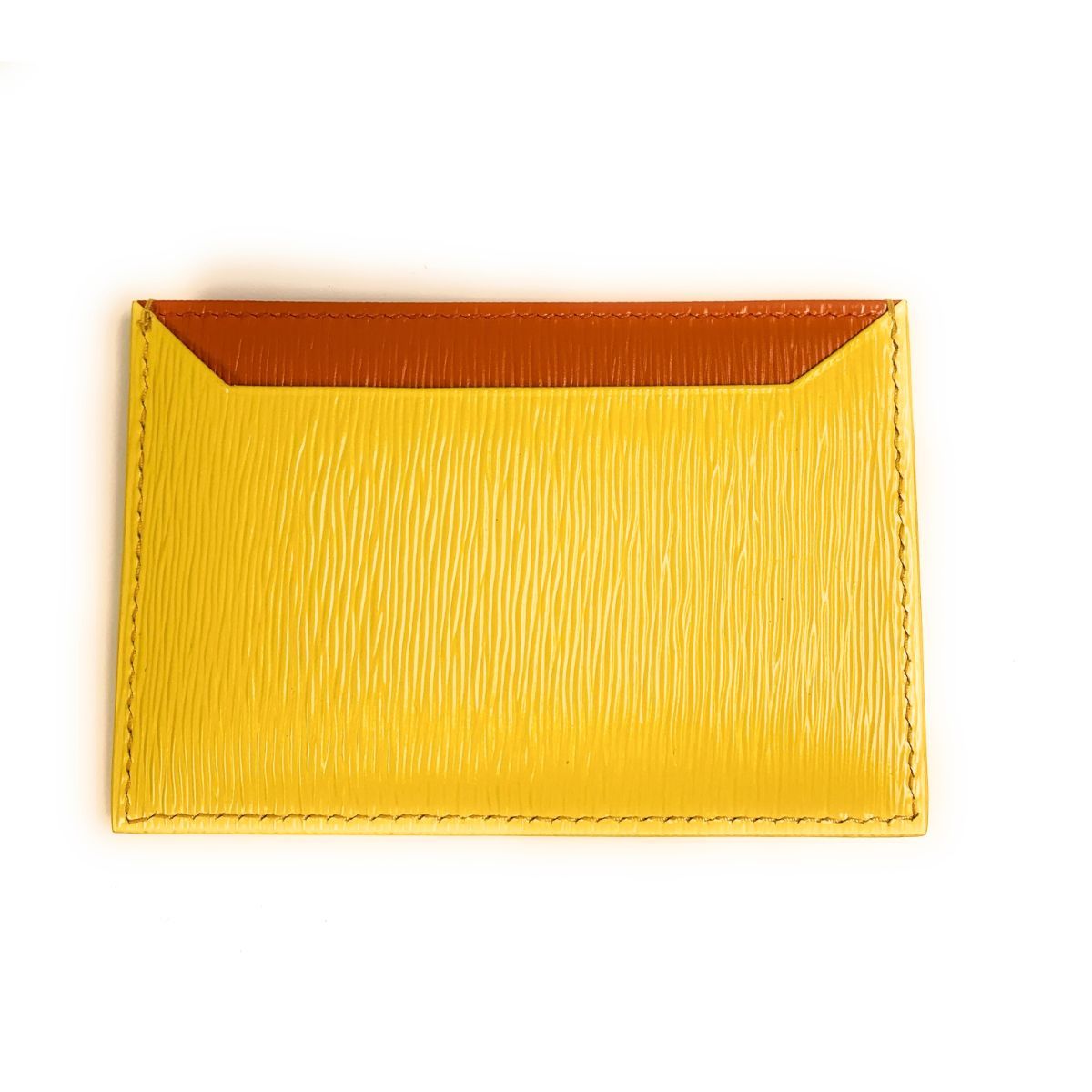 Prada Vitello Move Yellow Orange Leather Card Holder Wallet 1MC208