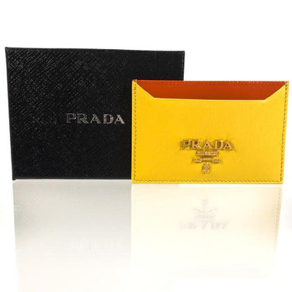 Prada Vitello Move Yellow Orange Leather Card Holder Wallet 1MC208