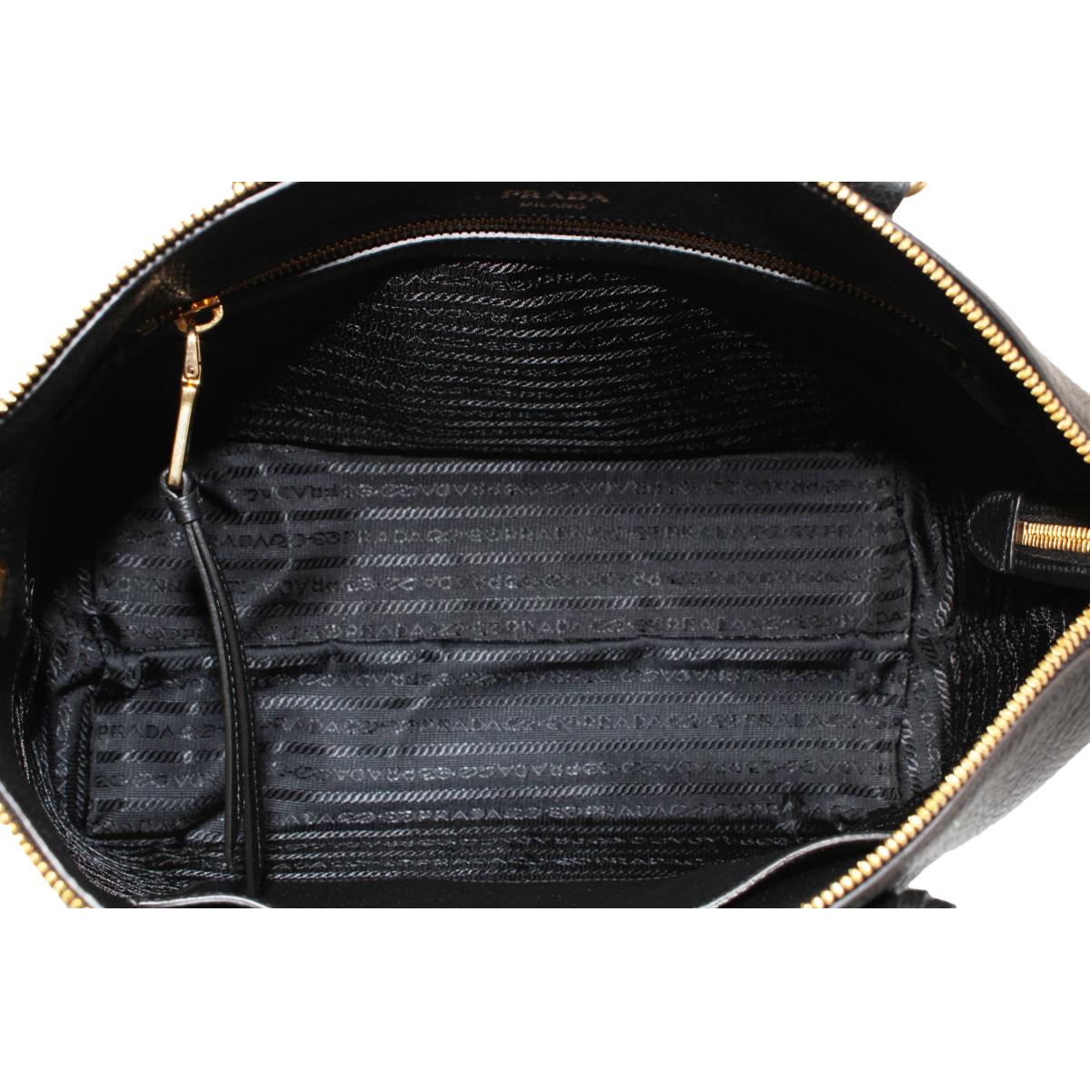 Prada Vitello Phenix Black Leather Satchel Shoulder Bag