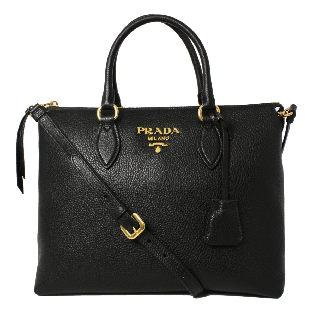 Prada Vitello Phenix Black Leather Satchel Shoulder Bag