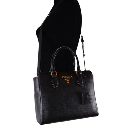 Prada Vitello Phenix Black Small Crossbody Satchel Handbag 1BA205