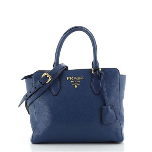 Prada Vitello Phenix Bluette Blue Small Crossbody Satchel Handbag 1BA205