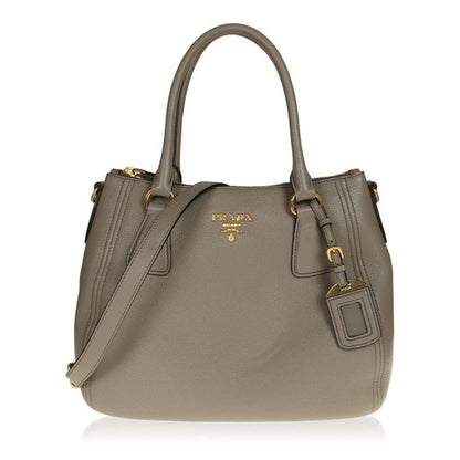 Prada Vitello Phenix Leather Convertible Zip Bag Argilla Grey 1BC032