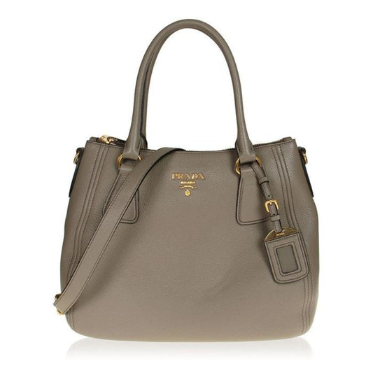 Prada Vitello Phenix Leather Convertible Zip Bag Argilla Grey 1BC032
