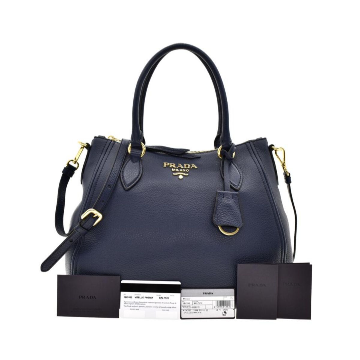 Prada Vitello Phenix Leather Convertible Zip Bag Baltico Blue 1BC032