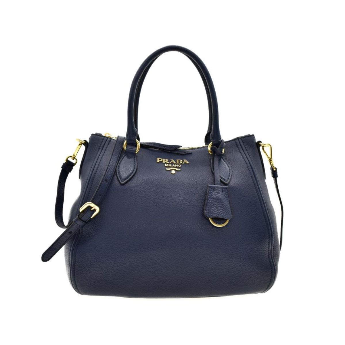Prada Vitello Phenix Leather Convertible Zip Bag Baltico Blue 1BC032
