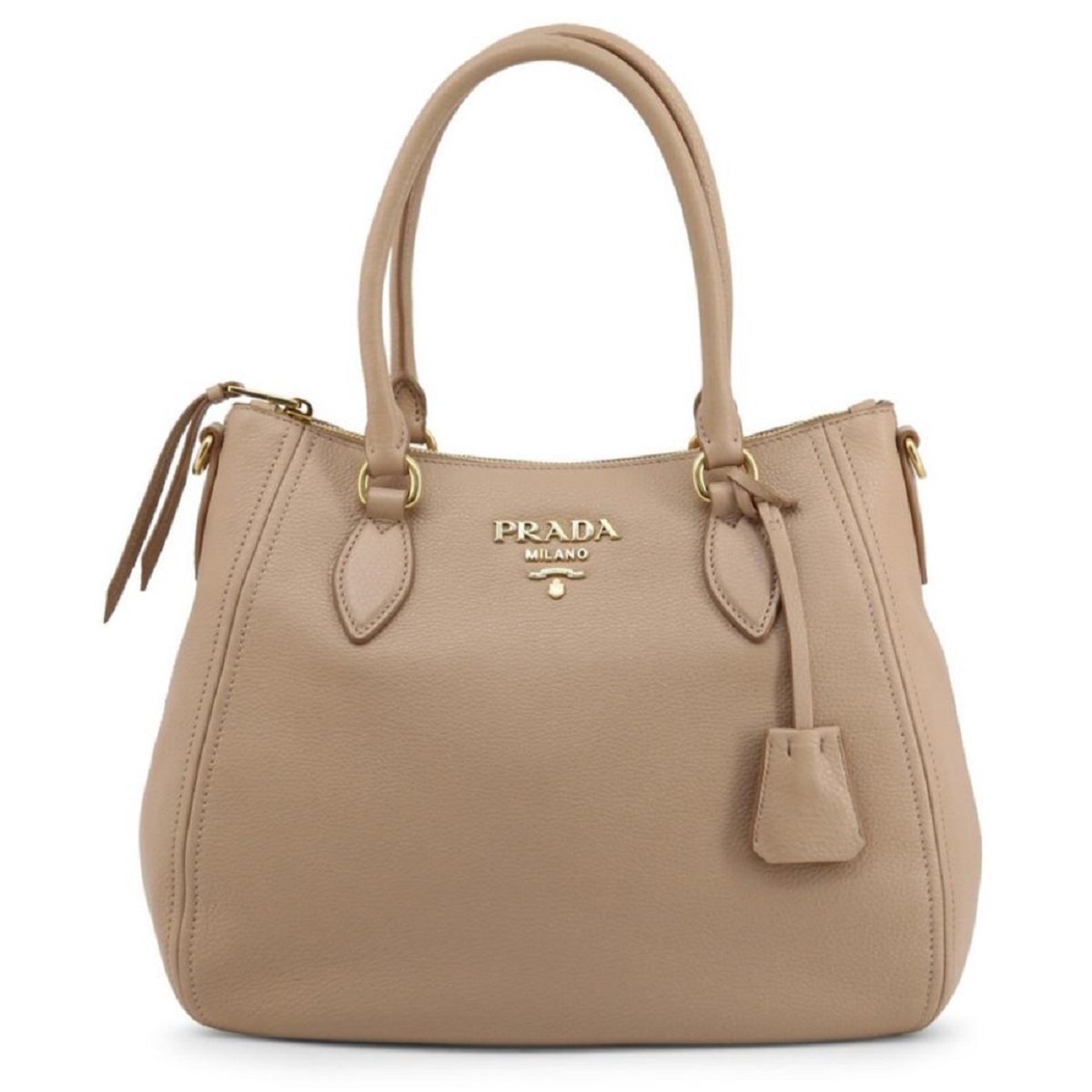 Prada Vitello Phenix Leather Convertible Zip Bag Cammeo Beige 1BC032