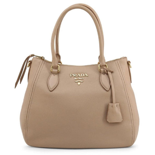 Prada Vitello Phenix Leather Convertible Zip Bag Cammeo Beige 1BC032