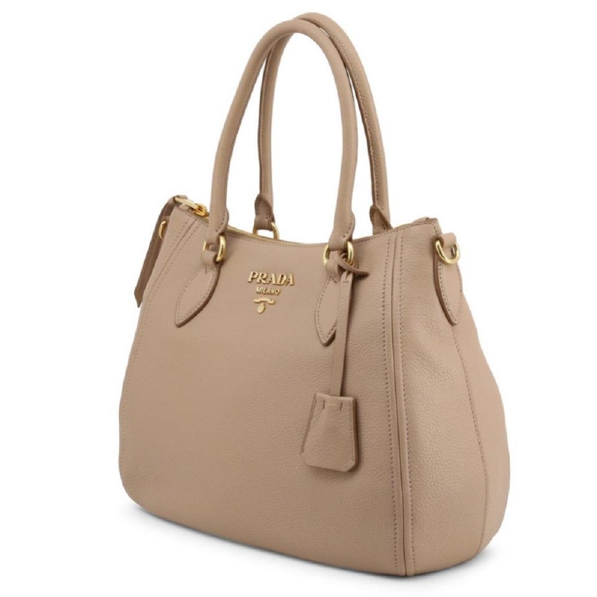 Prada Vitello Phenix Leather Convertible Zip Bag Cammeo Beige 1BC032
