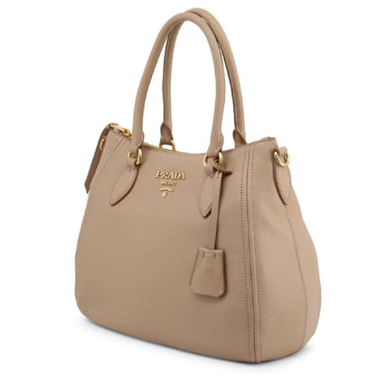 Prada Vitello Phenix Leather Convertible Zip Bag Cammeo Beige 1BC032