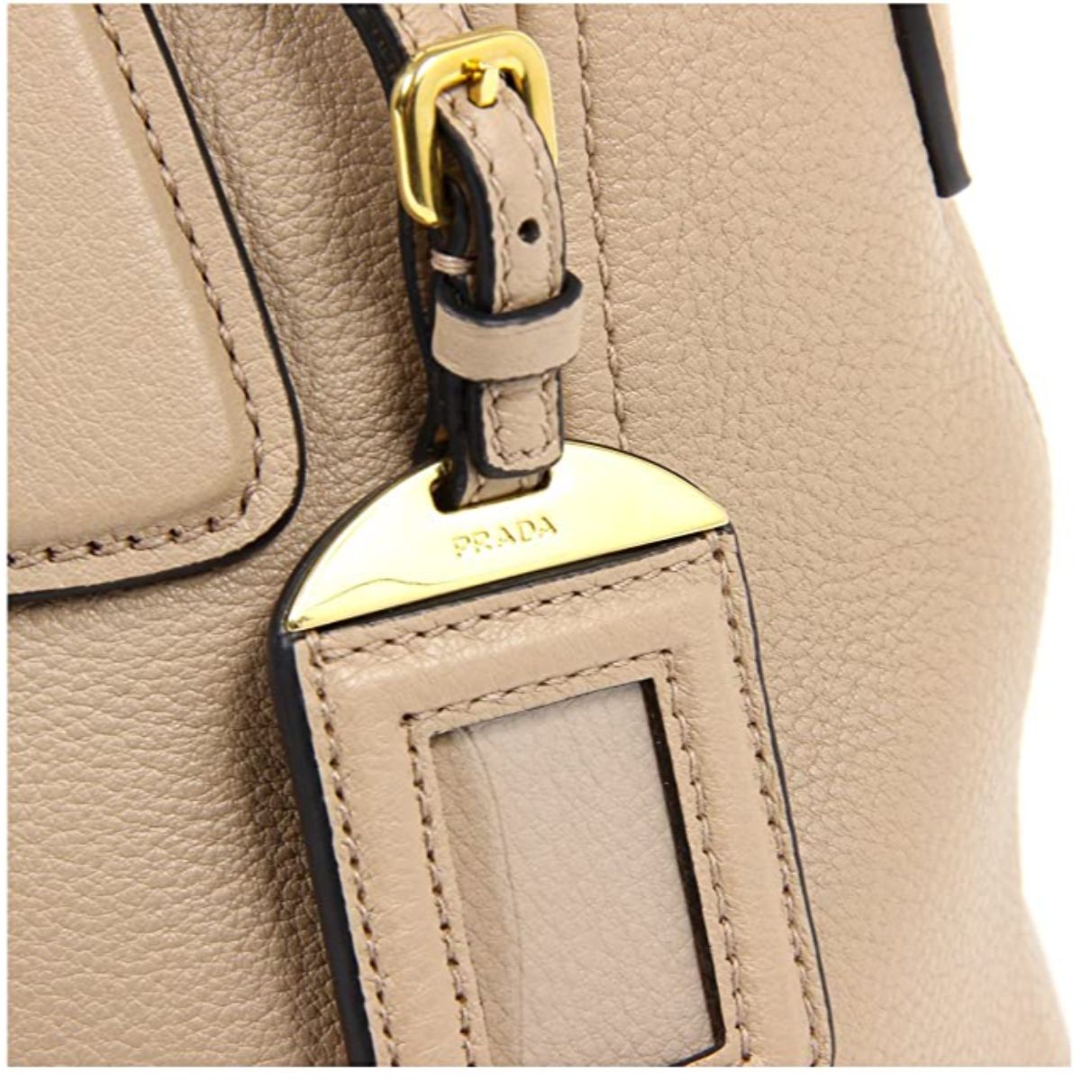 Prada Vitello Phenix Leather Convertible Zip Bag Cammeo Beige 1BC032