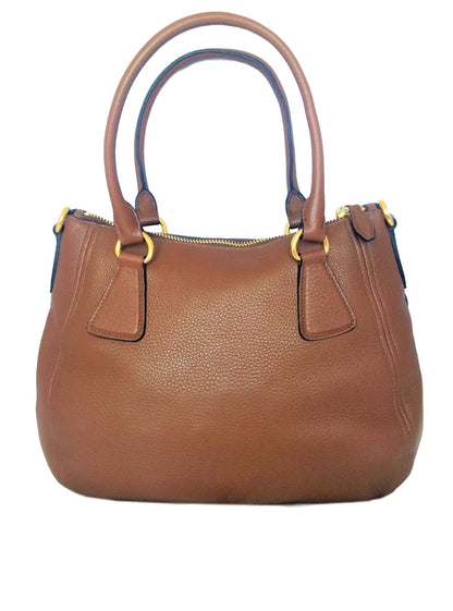 Prada Vitello Phenix Leather Convertible Zip Bag Cannella Brown 1BC032
