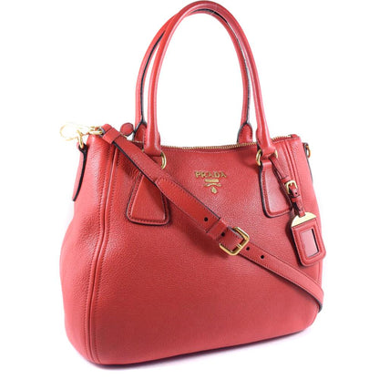 Prada Vitello Phenix Leather Convertible Zip Bag Rosso Red 1BC032