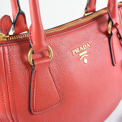 Prada Vitello Phenix Leather Convertible Zip Bag Rosso Red 1BC032