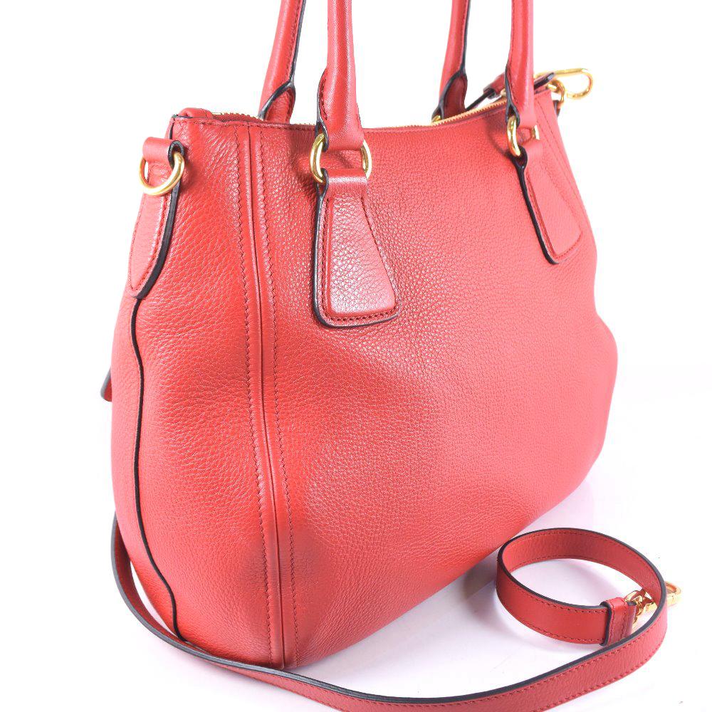 Prada Vitello Phenix Leather Convertible Zip Bag Rosso Red 1BC032