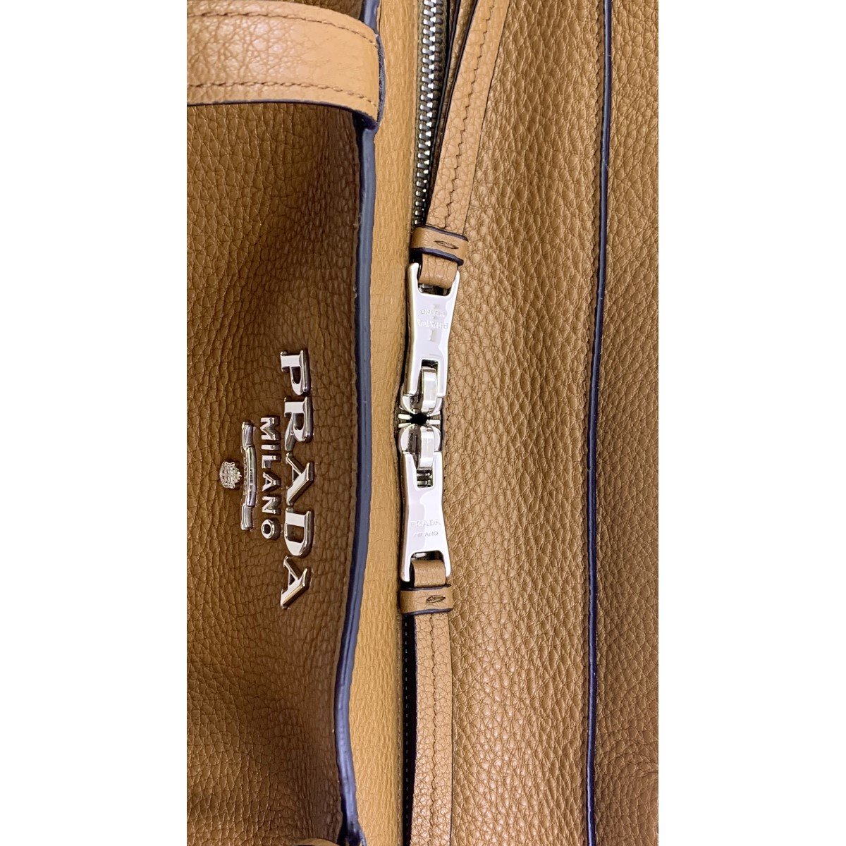 Prada Vitello Phenix Leather Shopping Tote Bag Cannella Brown 1BG203