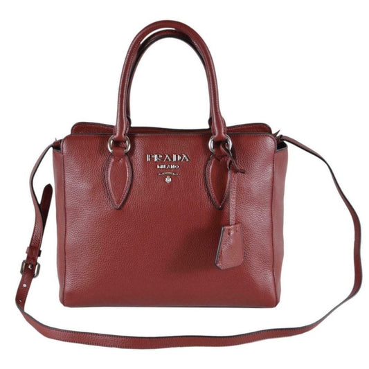 Prada Vitello Phenix Rubino Burgundy Small Crossbody Satchel Handbag 1BA205