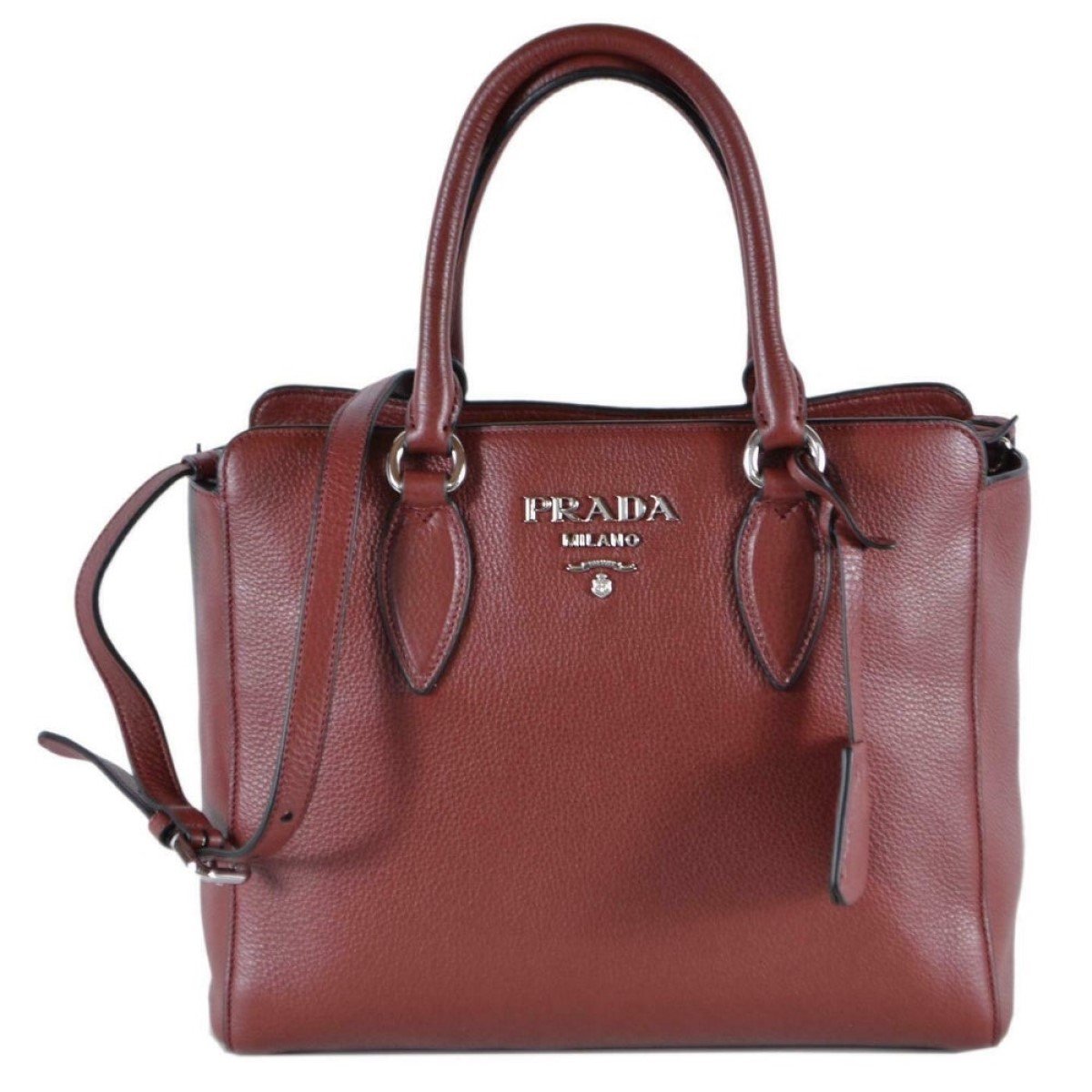 Prada Vitello Phenix Rubino Burgundy Small Crossbody Satchel Handbag 1BA205