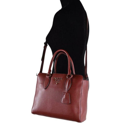 Prada Vitello Phenix Rubino Burgundy Small Crossbody Satchel Handbag 1BA205