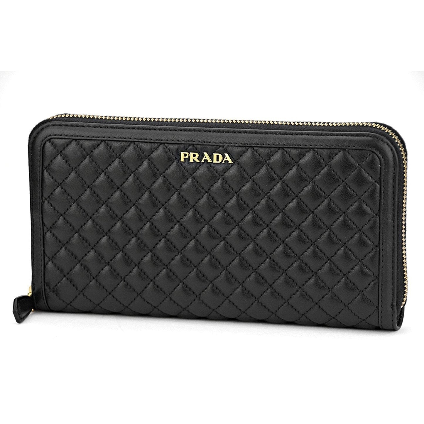 Prada Wallet in Stitched Quilted Pattern Black Leather 1ML506