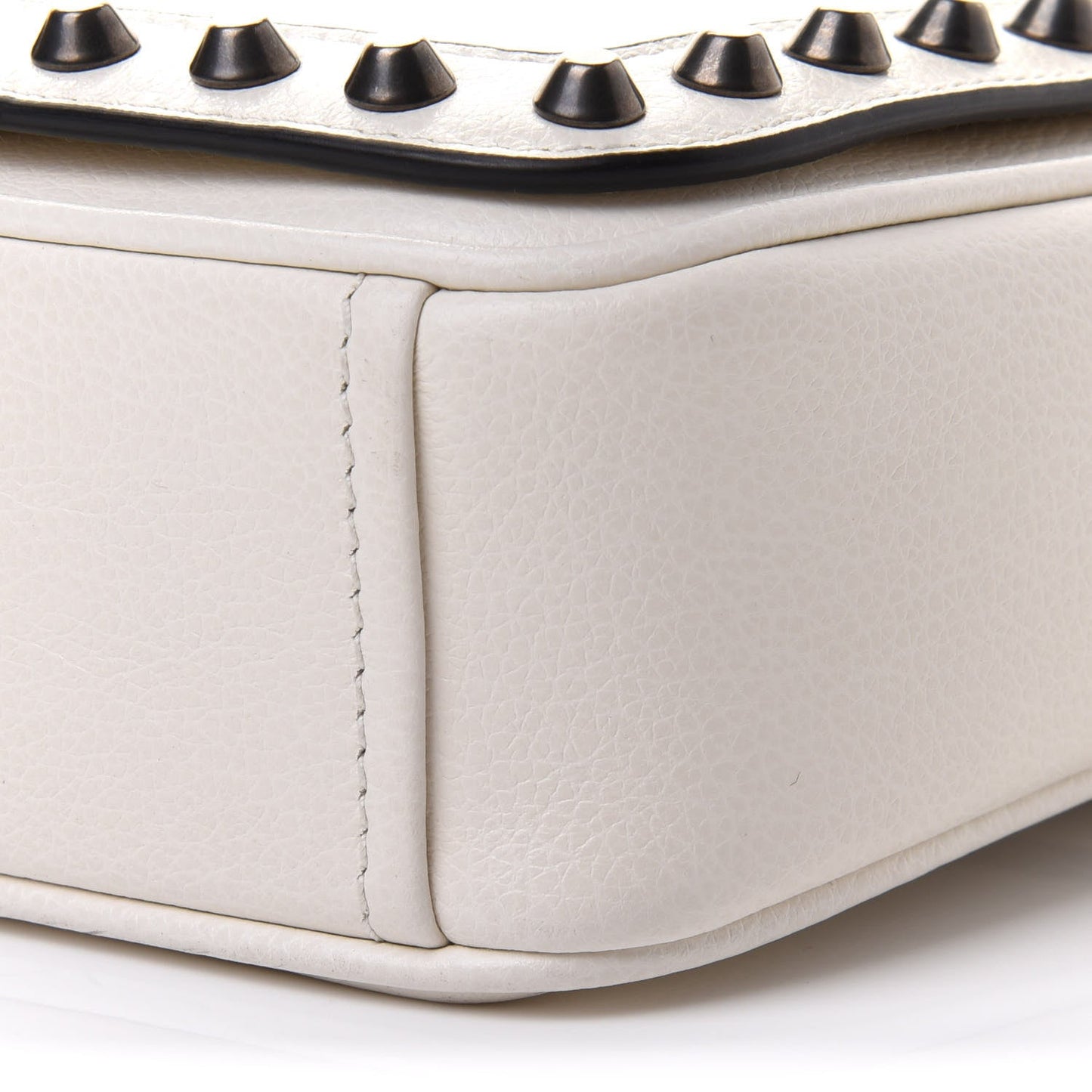 Prada White Glace Leather Studded Trim Crossbody Handbag