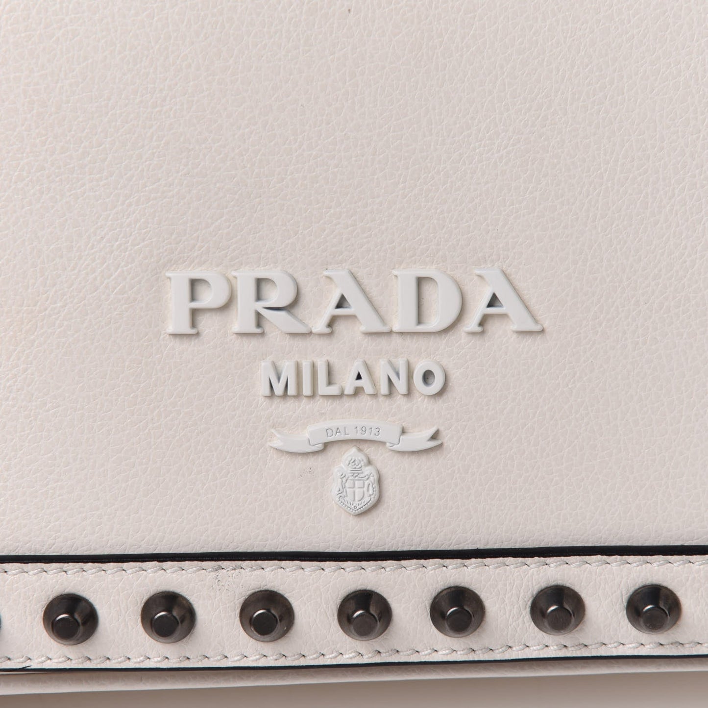 Prada White Glace Leather Studded Trim Crossbody Handbag