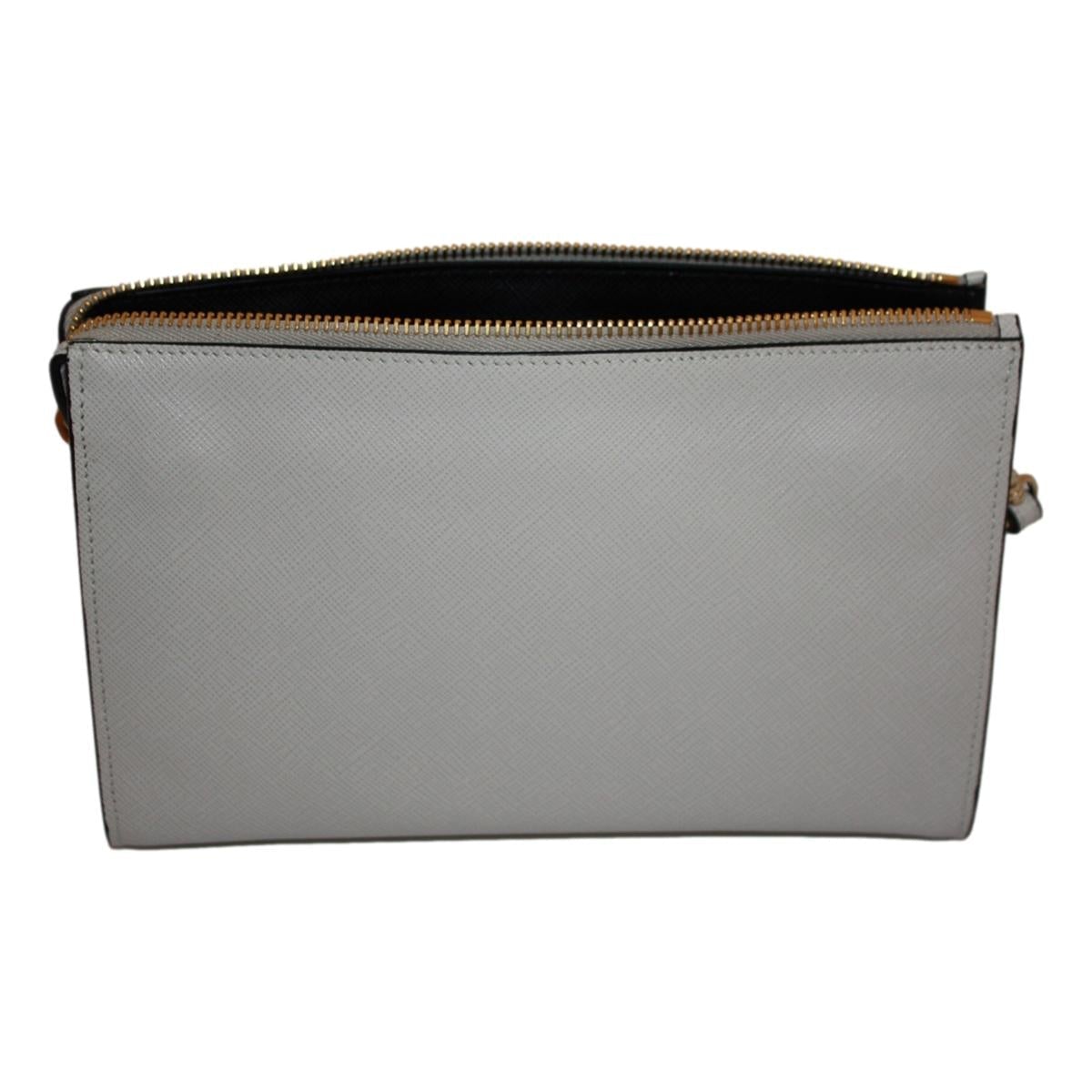 Prada White Saffiano Leather Gold Hearts Pouch Wristlet Bag 1NE007