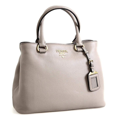 Prada Argilla Gray Vitello Phenix Leather Adjustable Tote Bag 1BA058