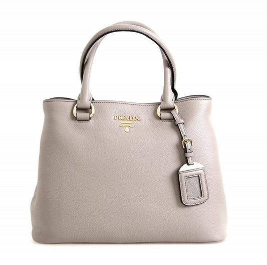 Prada Argilla Gray Vitello Phenix Leather Adjustable Tote Bag 1BA058