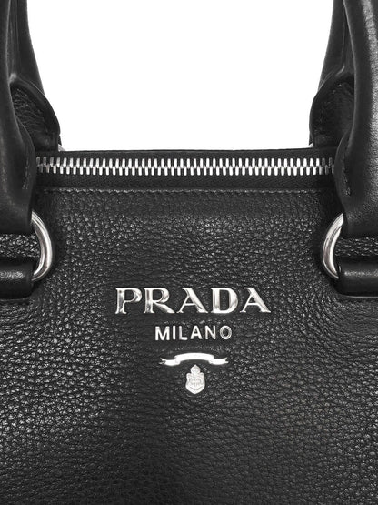 Prada Women's Black Vitello Phenix Leather Handbag 1BA063