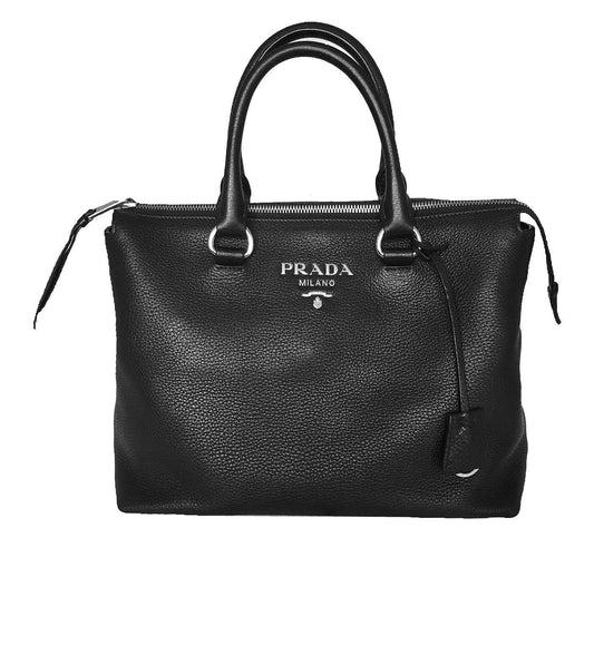 Prada Women's Black Vitello Phenix Leather Handbag 1BA063